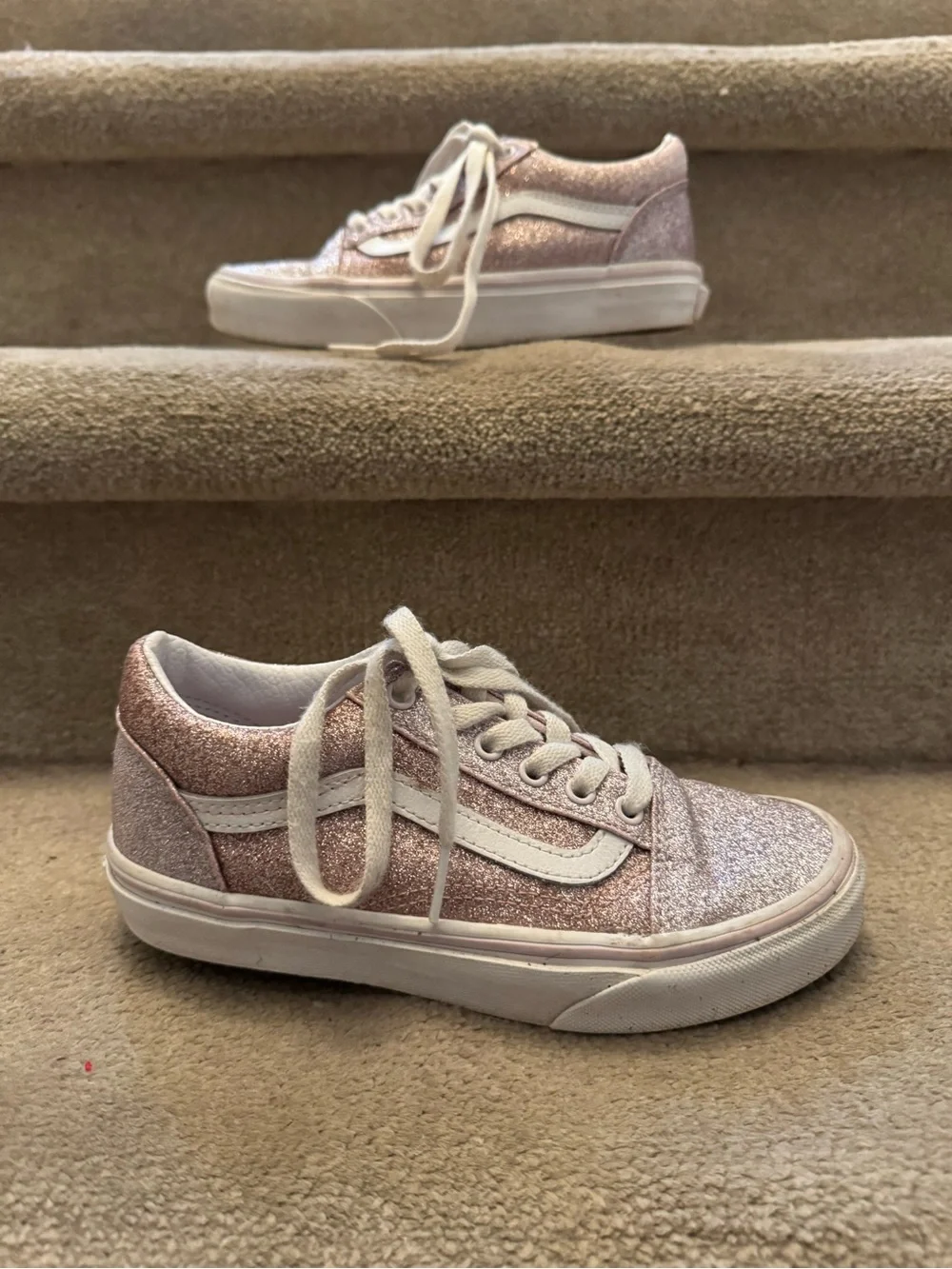 Vans Kids Glitter Low-Top Sneakers - Rose Pink with White Stripe